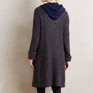 Anthropologie Gray and Navy Hooded Cardigan